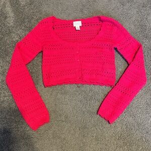 Red Cropped Knit Cardigan